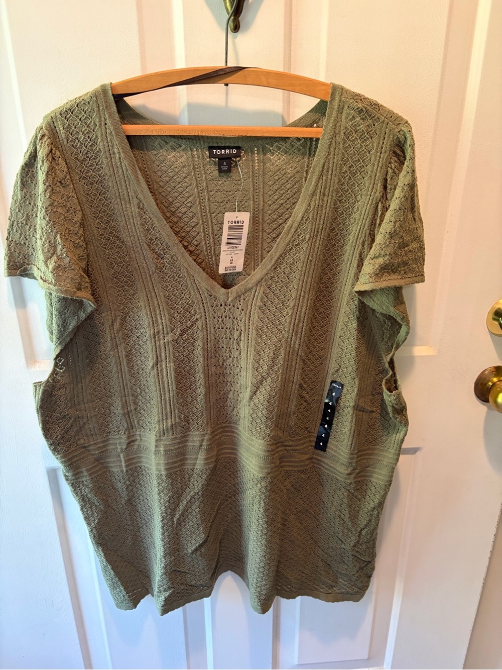 Torrid Olive Knit V-Neck Short Sleeve Top